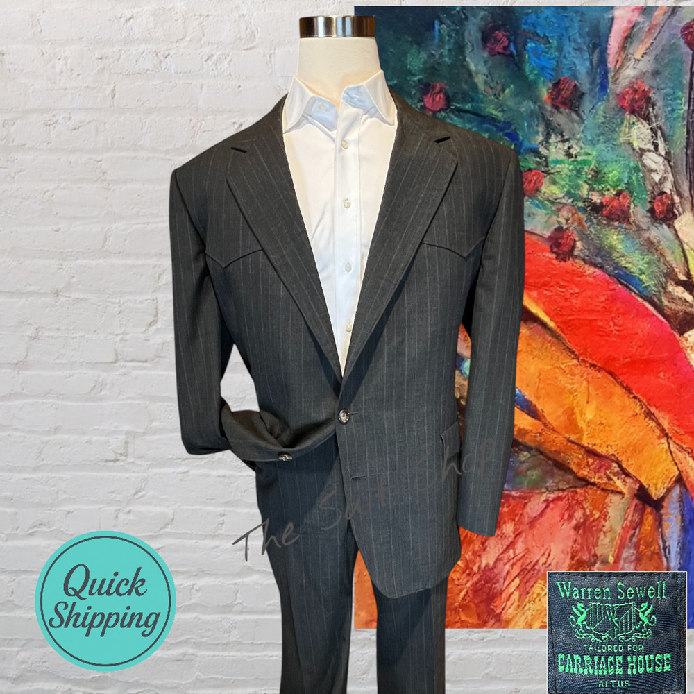 Vintage Warren Sewell Western Suit 50L 42x30 Gray Stripe Rodeo
